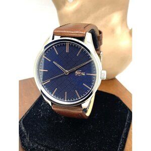 Lacoste Men's Watch 2011046 Vienna Quartz Blue Dial Brown Leather Band 42mm
